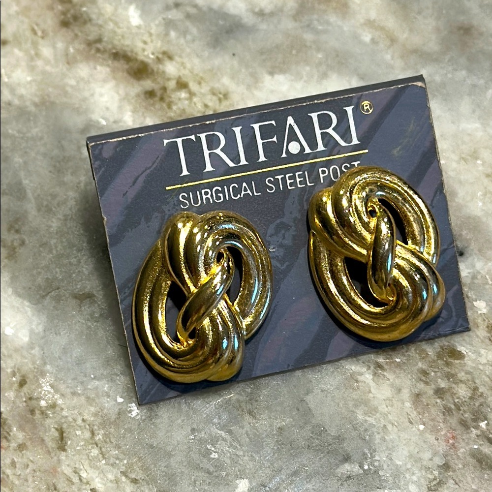 Trifari Gold tone Knot Earrings